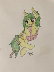 Size: 3024x4032 | Tagged: safe, artist:mystic bolt, imported from derpibooru, oc, oc only, oc:lemon breeze, pony, female, solo, tangled up, traditional art, yarn, yarn ball