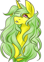 Size: 986x1395 | Tagged: safe, artist:denali, imported from derpibooru, oc, oc only, oc:lemon breeze, pony, unicorn, big mane, female, looking up, simple background, solo, transparent background