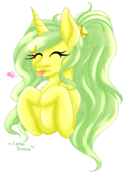 Size: 851x1200 | Tagged: safe, artist:denali, imported from derpibooru, oc, oc only, oc:lemon breeze, pony, unicorn, :p, arist:denali, chin, cute, eyes closed, heart hooves, ocbetes, palindrome get, simple background, solo, tongue out, transparent background