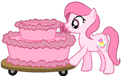 Size: 538x337 | Tagged: safe, artist:muhammad yunus, artist:tanahgrogot, imported from derpibooru, oc, oc only, oc:annisa trihapsari, earth pony, pony, alternate hairstyle, base used, birthday cake, cake, female, food, mare, simple background, smiling, solo, transparent background