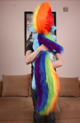 Size: 1812x2757 | Tagged: safe, artist:ponimalion, imported from derpibooru, rainbow dash, human, pegasus, pony, cuddling, female, fluffy, holding a pony, hug, human on pony snuggling, irl, photo, plushie, snuggling, wings