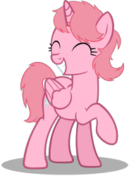 Size: 1318x1800 | Tagged: safe, artist:muhammad yunus, artist:tanahgrogot, imported from derpibooru, alicorn, pony, season 2, aelita schaeffer, code lyoko, crossover, eyes closed, female, g2, g2 to g4, generation leap, grin, gritted teeth, happy, mare, medibang paint, simple background, smiling, solo, teeth, transparent background