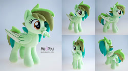 Size: 1600x890 | Tagged: safe, artist:meplushyou, imported from derpibooru, oc, pegasus, pony, female, irl, lime, mare, mouth hold, photo, plushie, solo