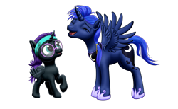 Size: 2575x1591 | Tagged: safe, artist:vasillium, imported from derpibooru, princess luna, oc, oc:nyx, alicorn, pony, accessories, accessory, adorable face, adorkable, alicorn oc, artemabetes, closed mouth, cute, cutie mark, diabetes, dork, eyebrows, eyelashes, eyes closed, eyes open, female, glasses, happy, headband, horn, horseshoes, jewelry, looking, looking up, male, moon, mouth closed, necklace, nostrils, nyxabetes, open mouth, ponytail, prince, prince artemis, regalia, royalty, rule 63, rule63betes, simple background, smiling, spread wings, stallion, standing, transparent background, wall of tags, wings