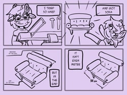 Size: 1125x844 | Tagged: safe, artist:husdur, imported from derpibooru, oc, oc:moonzy, pony, comic, linkin park, monochrome, pun, sofa bed, song reference, webcomic