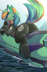 Size: 2054x3111 | Tagged: safe, artist:beardie, imported from derpibooru, oc, oc only, oc:sunny sandbar, pony, unicorn, cute, female, jet ski, jetski, mare, solo