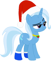 Size: 373x442 | Tagged: safe, artist:selenaede, artist:user15432, imported from derpibooru, trixie, pony, unicorn, base used, blue socks, christmas, christmas outfit, clothes, hat, holiday, holly, jewelry, mistletoe, necklace, red hat, santa hat, socks, solo