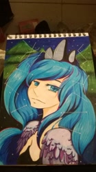 Size: 584x1040 | Tagged: safe, artist:chiisanaringo, imported from derpibooru, princess luna, human, bust, female, humanized, irl, photo, solo, traditional art