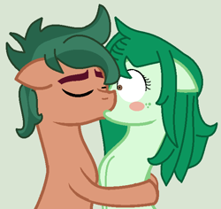 Size: 607x572 | Tagged: safe, artist:jadeharmony, artist:jadethepegasus, imported from derpibooru, timber spruce, wallflower blush, pony, equestria girls ponified, female, kissing, male, ponified, shipping, straight, surprise kiss, timberflower