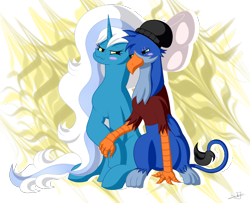 Size: 2425x1967 | Tagged: safe, artist:thebenalpha, imported from derpibooru, oc, oc:fleurbelle, oc:lord ben maza, alicorn, alicorn oc, blushing, bow, clothes, female, hair bow, hat, holding hands, horn, mare, shipping, simple background, transparent background, wings