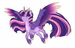 Size: 1440x910 | Tagged: safe, artist:silentwolf-oficial, imported from derpibooru, twilight sparkle, alicorn, pony, alternate design, cloven hooves, colored hooves, female, flying, jewelry, mare, simple background, solo, tiara, twilight sparkle (alicorn), white background