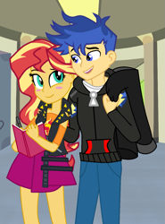 Size: 935x1266 | Tagged: safe, artist:spacey-star, imported from derpibooru, flash sentry, sunset shimmer, equestria girls, blushing, female, flashimmer, male, shipping, straight