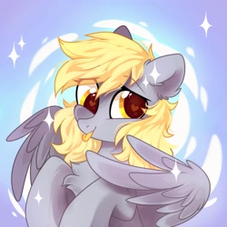 Size: 1500x1500 | Tagged: safe, artist:mirtash, imported from derpibooru, derpy hooves, pegasus, pony, abstract background, chest fluff, cute, derpabetes, eye clipping through hair, female, heart eyes, looking at you, mare, smiling, solo, tongue out, wingding eyes