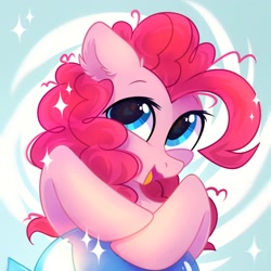 Size: 1500x1500 | Tagged: safe, artist:mirtash, imported from derpibooru, pinkie pie, earth pony, pony, abstract background, balloon, cute, diapinkes, female, heart eyes, looking at you, mare, messy mane, open mouth, smiling, solo, wingding eyes