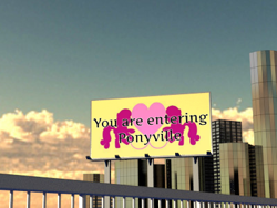 Size: 400x300 | Tagged: safe, imported from derpibooru, billboard, caption, city, ponyville, ponyville flag, text