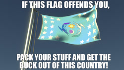 Size: 1280x720 | Tagged: safe, edit, imported from derpibooru, caption, equestrian flag, flag, flag pole, flag waving, if this offends you, image macro, meme, patriotism, text