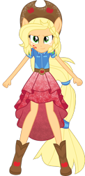 Size: 718x1470 | Tagged: safe, artist:lincolnbrewsterfan, derpibooru exclusive, imported from derpibooru, part of a set, applejack, equestria girls, .svg available, alternative cutie mark placement, applejack's hat, belt, boots, clothes, cowboy boots, cowboy hat, cutie mark on clothes, facial cutie mark, glow, glowing, hat, inkscape, looking at you, ponied up, pony ears, shirt, shoes, simple background, skirt, solo, sparkles, stetson, super ponied up, svg, the elements, transparent background, vector