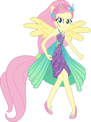 Size: 1076x1439 | Tagged: safe, artist:lincolnbrewsterfan, derpibooru exclusive, imported from derpibooru, part of a set, fluttershy, human, equestria girls, .svg available, alternative cutie mark placement, bare shoulders, clothes, determined smile, dress, facial cutie mark, female, flower, glow, humanized, inkscape, looking at you, ponied up, pony ears, shoes, simple background, sleeveless, smiling, smiling at you, smirk, solo, sparkles, spread wings, super ponied up, svg, the elements, transparent background, vector, winged humanization, wings