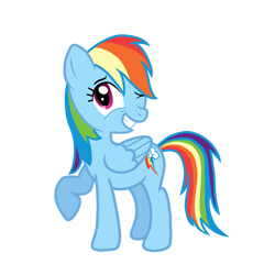 Size: 768x768 | Tagged: safe, artist:donidyde, imported from derpibooru, rainbow dash, pegasus, pony, folded wings, grin, looking at you, one eye closed, raised hoof, show accurate, simple background, smiling, solo, standing, transparent background, wings, wink, winking at you