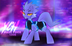 Size: 1571x1011 | Tagged: safe, artist:dolorosacake, imported from derpibooru, oc, earth pony, pony, advertisement, commission, cyberpunk, glow, glowing eyes, grumpy, looking at you, solo, ych example, ych sketch, your character here