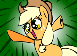 Size: 550x400 | Tagged: safe, artist:mushroomcookiebear, applejack, earth pony, pony, happy, hug request, open arms, smiling, solo