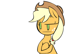 Size: 550x400 | Tagged: safe, artist:mushroomcookiebear, applejack, earth pony, pony, :|, crossed arms, lidded eyes, looking sideways, raised eyebrow, sideways glance, simple background, solo, stare, white background