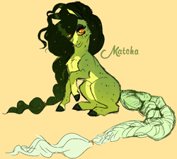 Size: 990x889 | Tagged: safe, artist:darkimae, imported from derpibooru, oc, oc:matcha, artists character, braid, female, green, green tea, long mane, long tail, mare, orange eyes