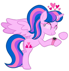 Size: 975x1005 | Tagged: safe, alternate version, artist:muhammad yunus, artist:tanahgrogot, imported from derpibooru, oc, oc only, oc:hsu amity, alicorn, pony, alternate universe, base used, cute, cutie mark, eyes closed, female, glasses, happy, mare, ocbetes, simple background, smiling, solo, transparent background, watch