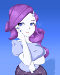 Size: 1080x1350 | Tagged: safe, artist:elbenjaftw, imported from derpibooru, rarity, equestria girls, arm under breasts, breasts, busty rarity, clothes, looking at you, nail polish, solo