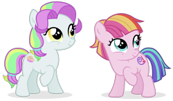 Size: 5540x3240 | Tagged: safe, artist:cirillaq, imported from derpibooru, coconut cream, toola roola, earth pony, pony, fame and misfortune, absurd resolution, coconut cute, cute, cutie mark, duo, female, filly, raised hoof, roolabetes, simple background, transparent background, vector