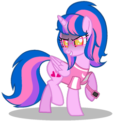 Size: 767x824 | Tagged: safe, artist:muhammad yunus, artist:tanahgrogot, imported from derpibooru, oc, oc only, oc:hsu amity, alicorn, pony, base used, clothes, evil eye, evil eyes, evil grin, female, glasses, grin, gritted teeth, heart, lost, mare, scary, scary face, shadow, simple background, smiling, solo, transparent background, watch