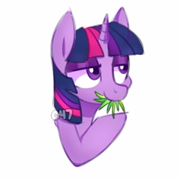 Size: 2500x2500 | Tagged: safe, artist:handgunboi, imported from derpibooru, twilight sparkle, pony, unicorn, eating, female, grass, grazing, herbivore, horses doing horse things, lidded eyes, mare, png, solo, unicorn twilight