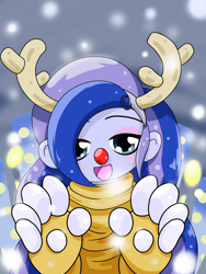 Size: 1668x2224 | Tagged: safe, artist:batipin, imported from derpibooru, princess luna, equestria girls, animal costume, chibi, clothes, costume, dress, female, red nose, reindeer costume, solo, vice principal luna