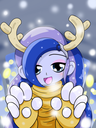 Size: 1668x2224 | Tagged: safe, alternate version, artist:batipin, imported from derpibooru, princess luna, equestria girls, animal costume, chibi, clothes, costume, dress, female, reindeer costume, solo, vice principal luna