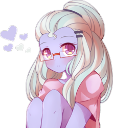 Size: 841x950 | Tagged: safe, artist:riouku, edit, imported from derpibooru, sugarcoat, equestria girls, background edit, cute, heart, knees, looking at you, palindrome get, simple background, solo, sugarcute, transparent background