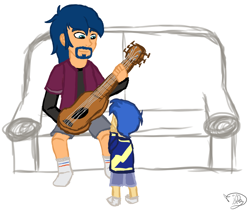 Size: 988x836 | Tagged: safe, artist:fluidty, imported from derpibooru, flash sentry, human, equestria girls, couch, flash's dad, guitar, male, musical instrument, sketch, young flash sentry, younger