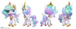 Size: 1600x626 | Tagged: safe, artist:andrew hickinbottom, artist:andyh_3d, imported from derpibooru, part of a set, princess celestia, pony, my little pony: pony life, 3d, 3ds max, g4.5, multiple angles, official, pony life, simple background, white background, wrong eye color