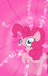 Size: 500x800 | Tagged: safe, artist:crossovercartoons, imported from derpibooru, pinkie pie, earth pony, pony, abstract background, background, cute, dots, happy, large hair, looking at you, shine, solo, sparkles