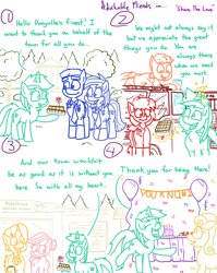 Size: 4779x6013 | Tagged: safe, artist:adorkabletwilightandfriends, imported from derpibooru, bon bon, doctor horse, doctor stable, lyra heartstrings, nurse redheart, sweetie drops, oc, oc:officer conner, oc:officer connor, oc:spray, oc:star dusk, earth pony, pony, unicorn, comic:adorkable twilight and friends, adorkable, adorkable friends, balloon, brownies, cake, celebration, comic, confetti, cute, doctor, dork, fire department, fire engine, first responder, food, friendship, glowing horn, heart, horn, kindness, law enforcement, love, lyrabetes, magic, medical pony, nurse, park, police, ponyville, ponyville police, present, respect, slice of life, telekinesis, thank you, washing, wholesome