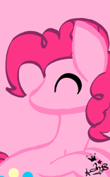 Size: 400x640 | Tagged: safe, artist:amgiwolf, imported from derpibooru, pinkie pie, earth pony, pony, bust, eyes closed, female, looking back, mare, no mouth, pink background, signature, simple background, solo