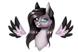 Size: 1800x1200 | Tagged: safe, artist:minelvi, imported from derpibooru, oc, oc only, pegasus, pony, bust, chest fluff, floating wings, pegasus oc, simple background, solo, spread wings, transparent background, two toned wings, wings
