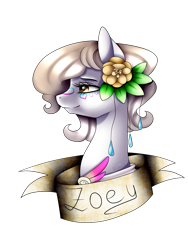 Size: 1200x1600 | Tagged: safe, artist:minelvi, imported from derpibooru, oc, oc only, oc:joey, earth pony, pony, bust, earth pony oc, eyelashes, flower, flower in hair, simple background, smiling, solo, transparent background