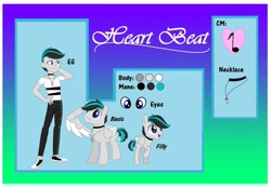 Size: 1080x749 | Tagged: safe, artist:rxndxm.artist, imported from derpibooru, oc, oc only, oc:heart beat, pony, equestria girls, choker, clothes, colt, equestria girls-ified, grin, male, raised hoof, reference sheet, salute, shoes, shorts, smiling, stallion, treble clef, two toned wings, wing hands, wings