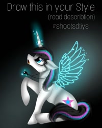 Size: 1080x1350 | Tagged: safe, artist:rxndxm.artist, imported from derpibooru, oc, oc only, oc:shooting star, pony, artificial wings, augmented, female, glowing horn, horn, jewelry, looking up, magic, magic wings, mare, misspelling, necklace, open mouth, raised hoof, sitting, solo, wings