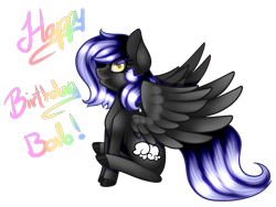 Size: 1600x1200 | Tagged: safe, artist:minelvi, imported from derpibooru, oc, oc only, pegasus, pony, colored hooves, eyelashes, happy birthday, pegasus oc, simple background, sitting, smiling, solo, transparent background, wings