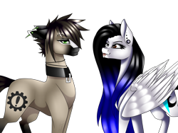 Size: 1600x1200 | Tagged: safe, artist:minelvi, imported from derpibooru, oc, oc only, earth pony, pegasus, pony, :p, choker, duo, ear piercing, earring, earth pony oc, jewelry, pegasus oc, piercing, simple background, tongue out, transparent background, wings