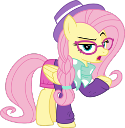 Size: 1807x1851 | Tagged: safe, artist:sketchmcreations, imported from derpibooru, fluttershy, pegasus, pony, fake it 'til you make it, alternate hairstyle, braid, clothes, female, glasses, hat, hipster, hipstershy, mare, open mouth, pants, raised hoof, scarf, simple background, solo, sweater, transparent background, vector, woke