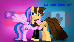 Size: 3840x2160 | Tagged: safe, artist:ejlightning007arts, artist:muhammad yunus, artist:tanahgrogot, imported from derpibooru, oc, oc only, oc:ej, oc:hsu amity, alicorn, pony, alicorn oc, amityej, bedroom eyes, best friends, butt, canada, clothes, cute, dat butt, female, horn, hug, male, mare, meme, not twilight sparkle, oc x oc, plot, shipping, stallion, straight, taiwan, wallpaper, watch, wings