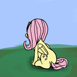 Size: 3840x3840 | Tagged: safe, artist:byteslice, imported from derpibooru, fluttershy, pegasus, pony, female, looking away, mare, sitting, solo, wings