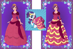 Size: 912x620 | Tagged: safe, artist:azaleasdolls, artist:craz4knux, imported from derpibooru, rarity, human, pony, unicorn, clothes, dress, female, gala dress, humanized, jewelry, mare, raised hoof, screencap reference, tiara